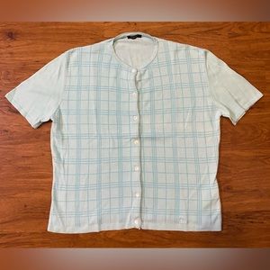 Burberry London Blue Plaid Short Sleeve Sweaters Size M Women's Cotton
